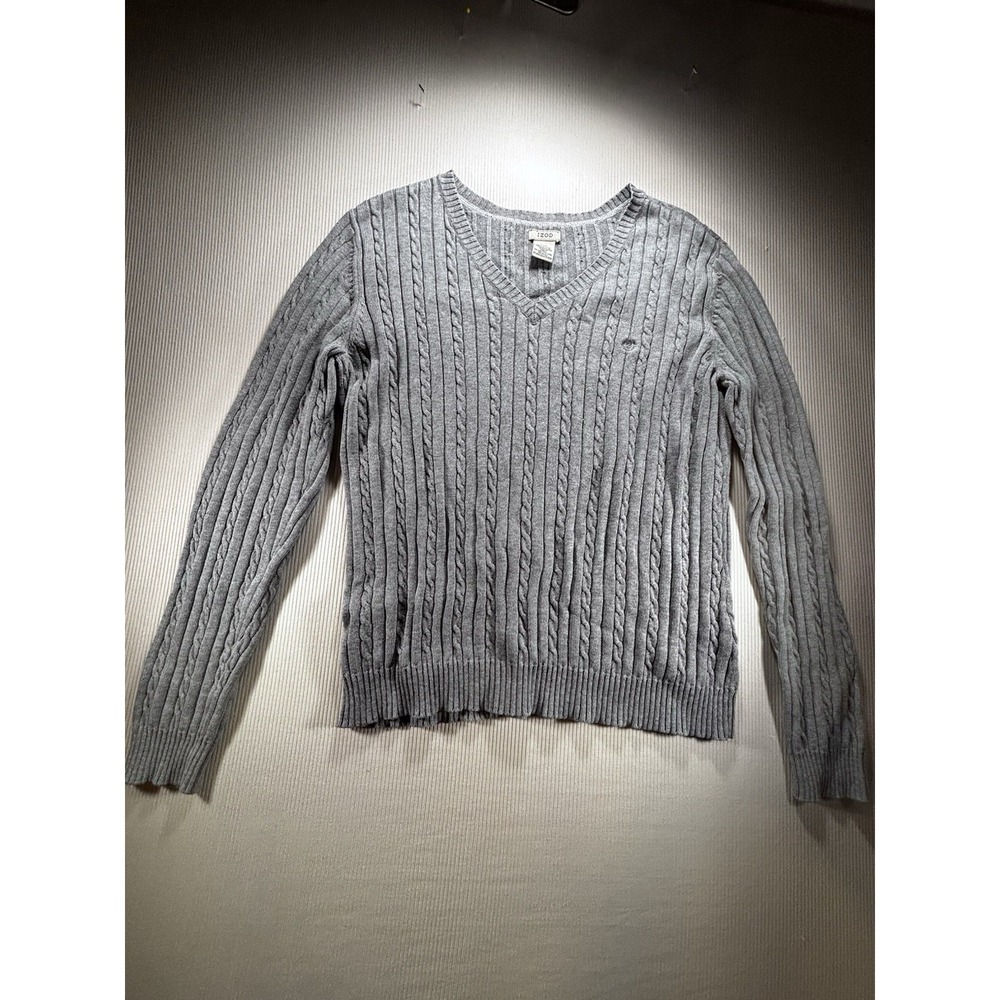 Vtg iPod Women's Cotton Cableknit Sweater Long Sleeve Gray Preppy Academia L